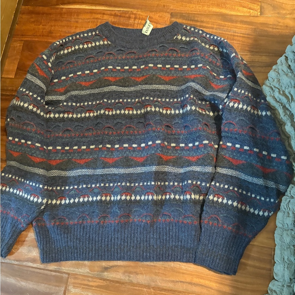 Alfani Fair Isle Sweater Men’s Large‎ Blue Nordic Knit Grandpa 90s (1089)